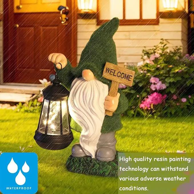 Garden Gnome Statue Solar Light Outdoor Decorations Figurine Welcome Sign with Lantern Sculpture Garden Decor Lawn Patio Yard Porch Outside Housewarming Gifts for Women Mother's Day Grandma by GreenHaven Gardens