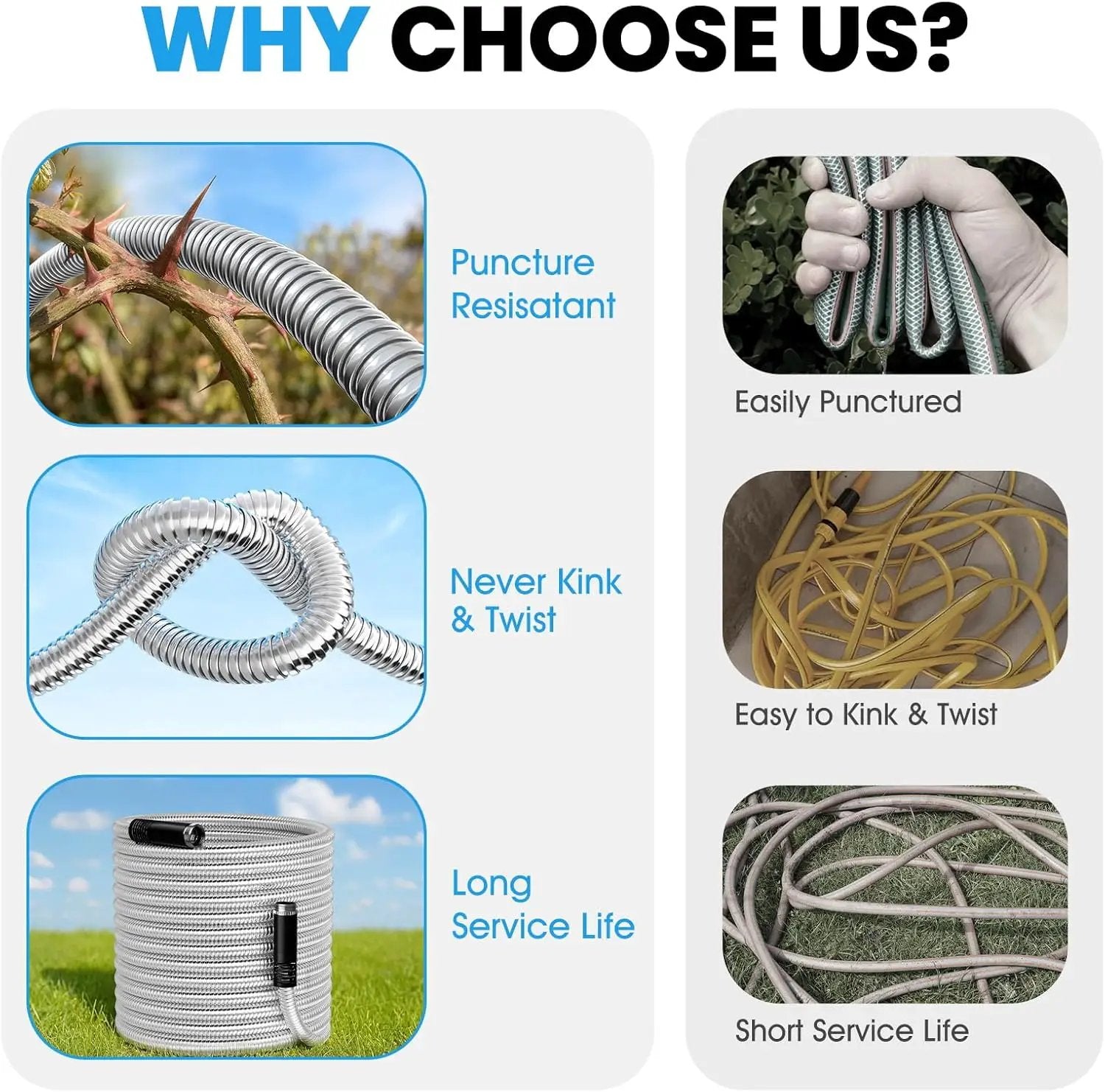 Garden Hose Metal 15 FT, Flexible Stainless Steel Water Hose, Kink Free, Connectable Short Hose, Lightweight & Durable, Crush Resistant Fitting, Puncture Proof Hose for Yard, Rv, 600 PSI 2025 New by GreenHaven Gardens