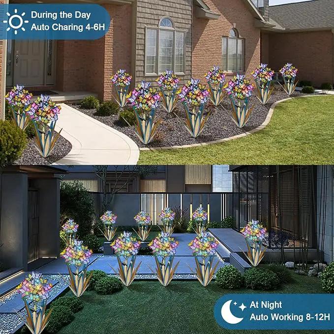 Homight Solar Metal Agave Butterfly Flower Stick Garden Sculpture Outdoor Gift Solar Garden Christmas Lights Swaying Butterfly Sunflower Garden Lights Solar Outdoor (3 PCS Blue) by GreenHaven Gardens