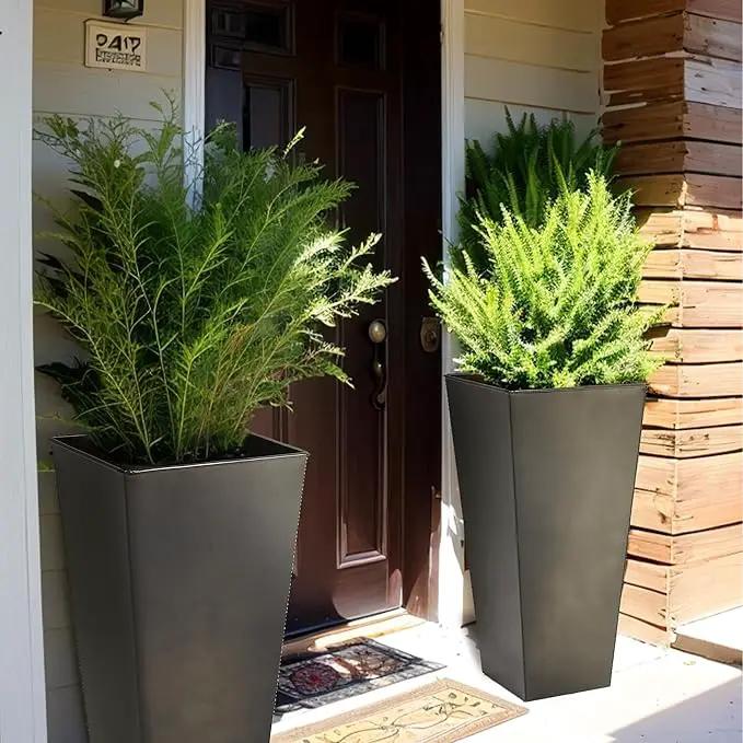 KOL 28''H. Tall Galvanized Steel Glazed Planter with Insert, Set of 2, Planter Pots for Indoor & Outdoor Use, Decorative Flower Plant Pots with Drainage Hole for Front Porch, Patio, Deck - Black by GreenHaven Gardens