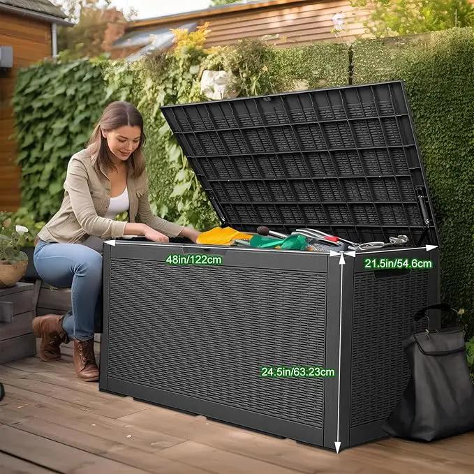 100 Gallon Outdoor Deck Box,Storage Lockable Waterproof Patio Furniture,Garden Tools,Cushions,Pool Accessories Outside Storage Resin Box(Black) by GreenHaven Gardens