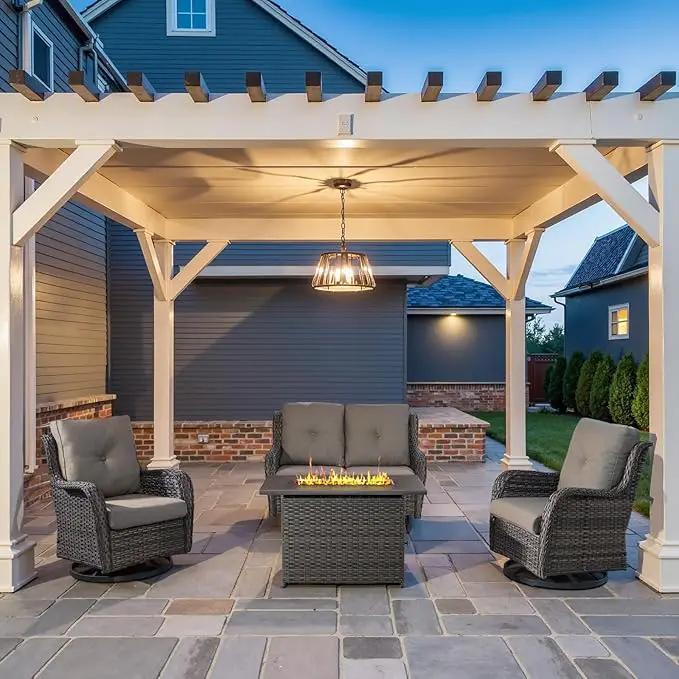 4 Piece Patio Furniture Set with Fire Pit Table - 41inch 50000 BTU Propane Fire Pit Table with High Back Loveseat Glider Chair and 2 Swivel Rocker Chair for Casual Gathering by GreenHaven Gardens