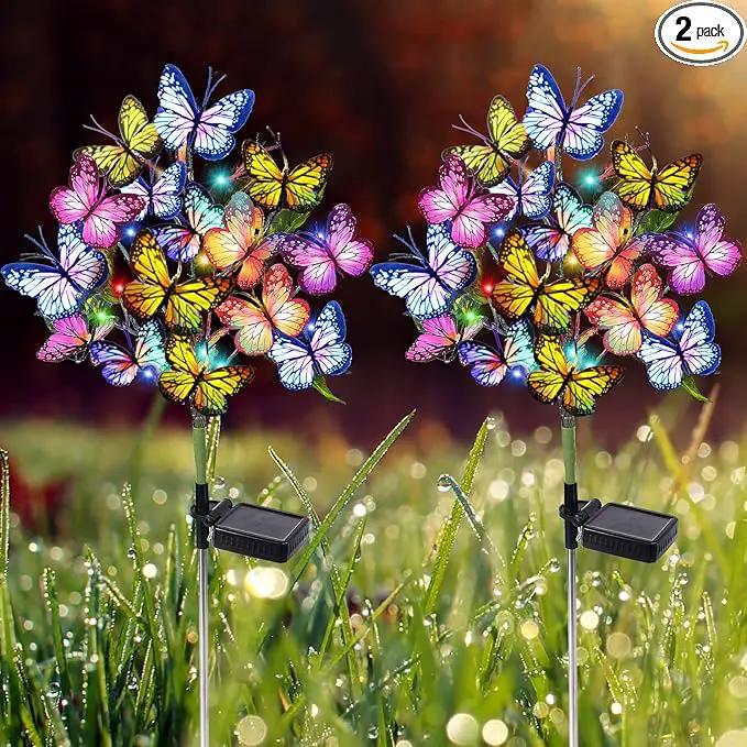 Solar Garden Lights Outdoor Waterproof Decorative Solar Lights Outdoor 2 Pack with 44 LED 34 Butterfly Flower Garden Decor Yard Patio Lawn, Gifts for Mother's Day Mom Women by GreenHaven Gardens
