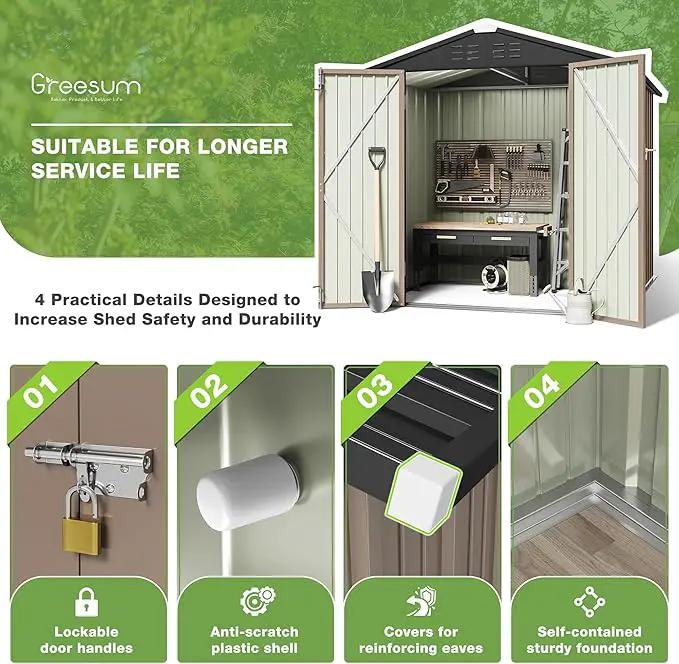 Greesum Outdoor Storage Shed 6 x 4 ft. Utility Tool Shed Metal Storage Garden Shed with Door & Lock for Patio Storage, Brown by GreenHaven Gardens