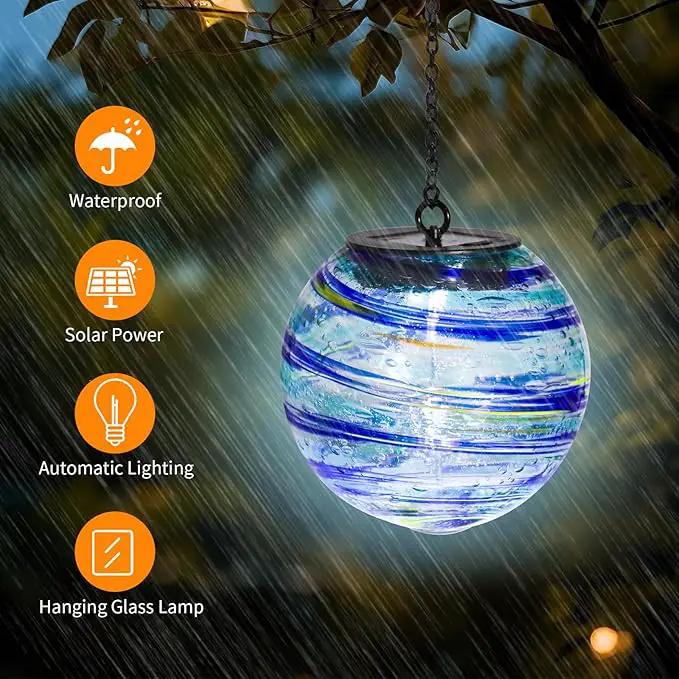 VCUTEKA Solar Chandelier Outdoor, Hanging Glass Solar Light with Hook Up, Garden Lanterns Decor for Yard, Tree and Patio, Starry Blue by GreenHaven Gardens