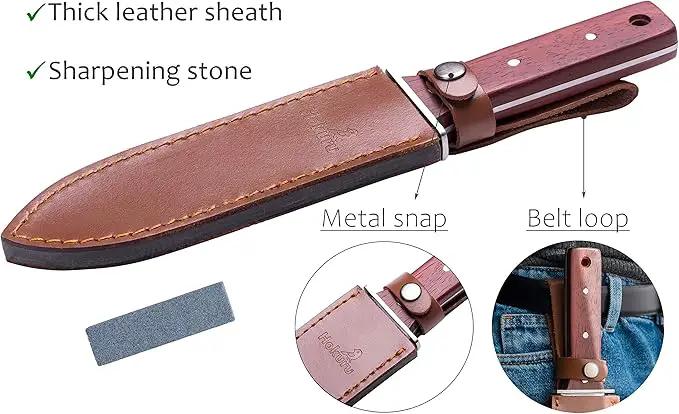 Hori Hori Knife - Landscaping, Digging, Weeding, Cutting, Planting Gardening Tool With Leather Sheath, Stainless Steel Blade and Sharpening Stone by GreenHaven Gardens