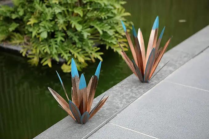 Large Tequila Rustic Sculpture, Rustic Metal Agave Plants for Outdoor Patio Yard, Home Decor Hand Painted Metal Agave Garden Yard Statue, Outdoor Lawn Ornaments (2 Big 1 Small) by GreenHaven Gardens