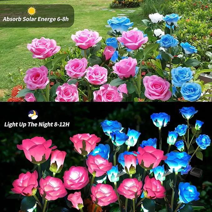 Solar Garden Lights, Solar Outdoor Lights with More Realistic 20 Rose Waterproof Solar Powered Flowers Lights for Outside Patio Yard Pathway Decorations, Blue and Pink by GreenHaven Gardens