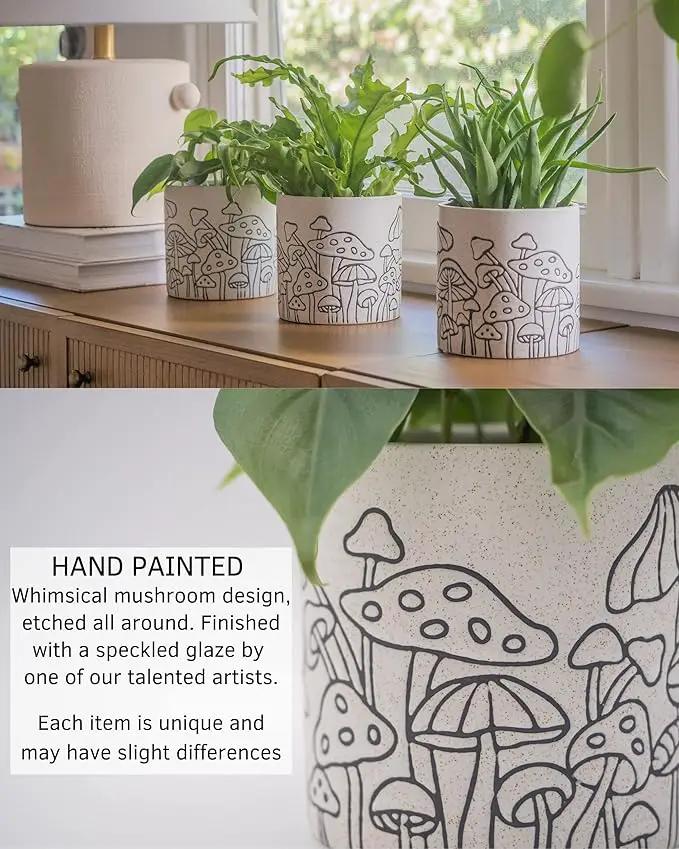 BASE ROOTS Mushroom Planter, Speckled White, Indoor/Outdoor, Holds Small Plants by GreenHaven Gardens