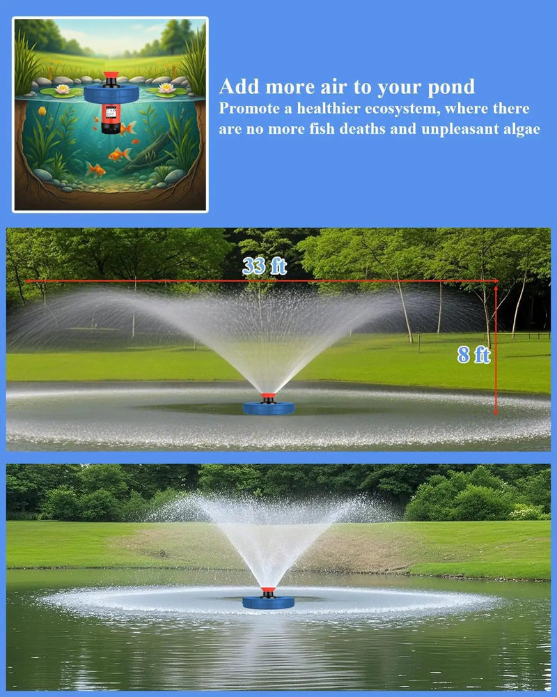 Pond Fountain Aerator 1HP 750W, 110V Floating Fountain with 100FT Power Cord & Digital Timer, 15,000 GPH Water Circulation, 2 Nozzles for Large Ponds, Lakes, Irrigation & Outdoor Water Features by GreenHaven Gardens