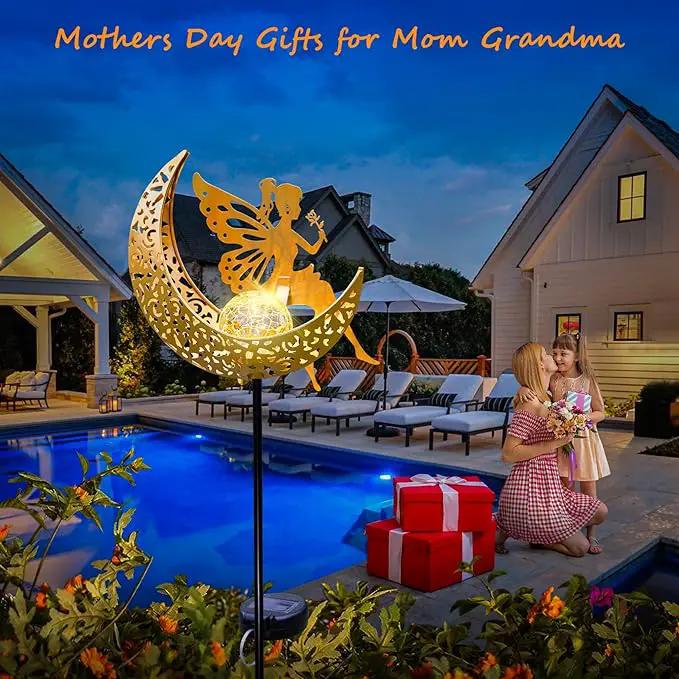 Fairy Moon Solar Lights Outdoor Garden Gifts for Women Yard Decorations Stakes Lights, Waterproof LED Outside Backard Decor, Lawn Patio Ornaments, Mothers Day Birthday Gifts for Mom (Gold,1Pack) by GreenHaven Gardens