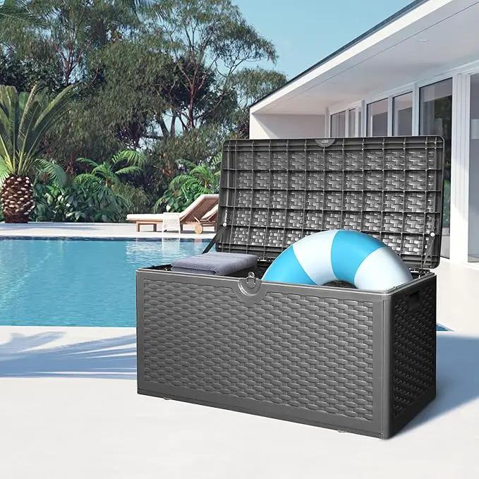 80 Plus Gallon Resin Deck Box, Waterproof Outdoor Storage Bin for Patio, Poolside, and Garden, Lockable & UV-Resistant, Ideal for Small Spaces, Black by GreenHaven Gardens