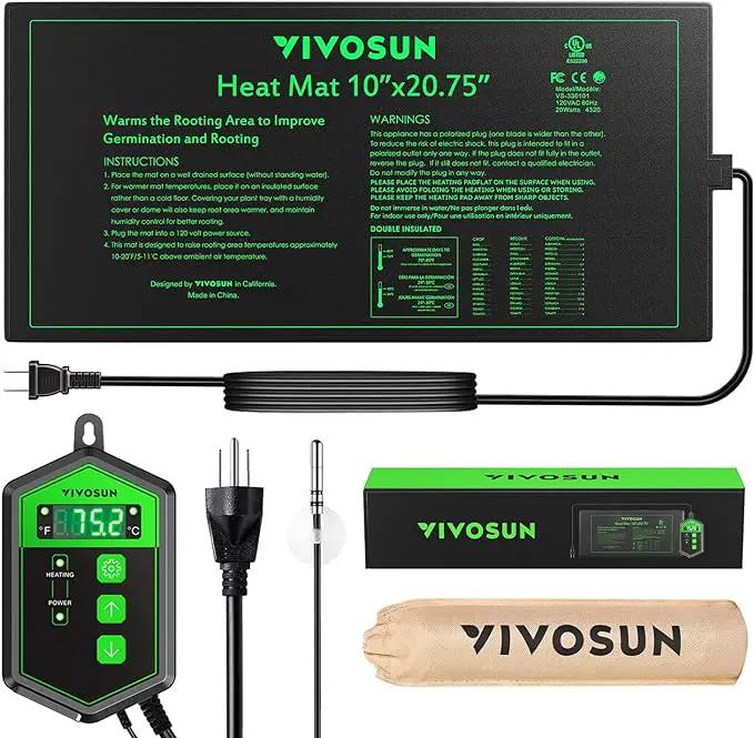 VIVOSUN 10"x 20.75" Seedling Heat Mat and Digital Thermostat Combo Set, UL & MET-Certified Warm Hydroponic Heating Pad for Germination, Indoor Gardening, Greenhouse by GreenHaven Gardens