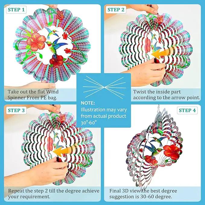 Hummingbird Wind Spinner,Hummingbird Gift for Women/Mother/Father,12In Stainless Steel 3D Wind Spinner Hanging Kinetic Yard Garden Christmas Ornaments,Outdoor & Indoor Wind Sculptures by GreenHaven Gardens