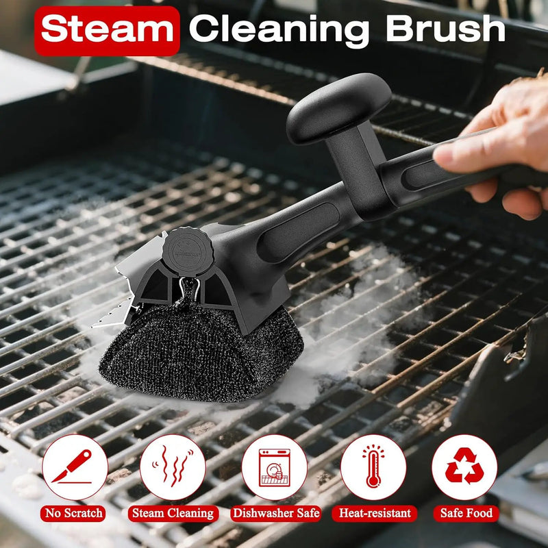 Grill Brush for Outdoor BBQ - Replaceable Bristle Free Heading + Reinforced Scraper - Safe BBQ Accessories for Porcelain/Gas/Charcoal/Smoker/Cast Iron Grill - Cleaning Brush(Black) by GreenHaven Gardens