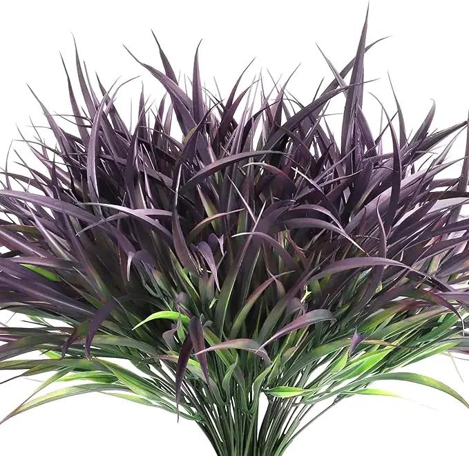 Ouddy Decor 16 Bundles Artificial Plants Outdoor Fake Grass Greenery Stems UV Resistant Faux Plastic Shrubs for Autumn Garden Pathway Front Porch Home Harvest Thanksgiving Halloween Decor, Purple by GreenHaven Gardens