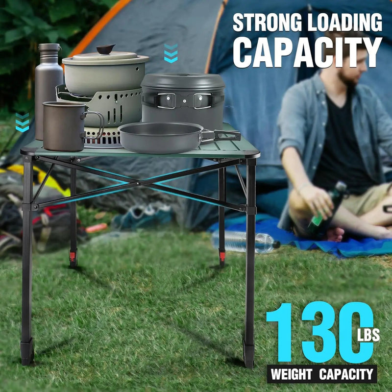 VILLEY Folding Camping Square Table with Carry Bag, Lightweight Aluminum Adjustable Square Table for Outdoor, Camping, Picnic, Backyards, BBQ (L) by GreenHaven Gardens