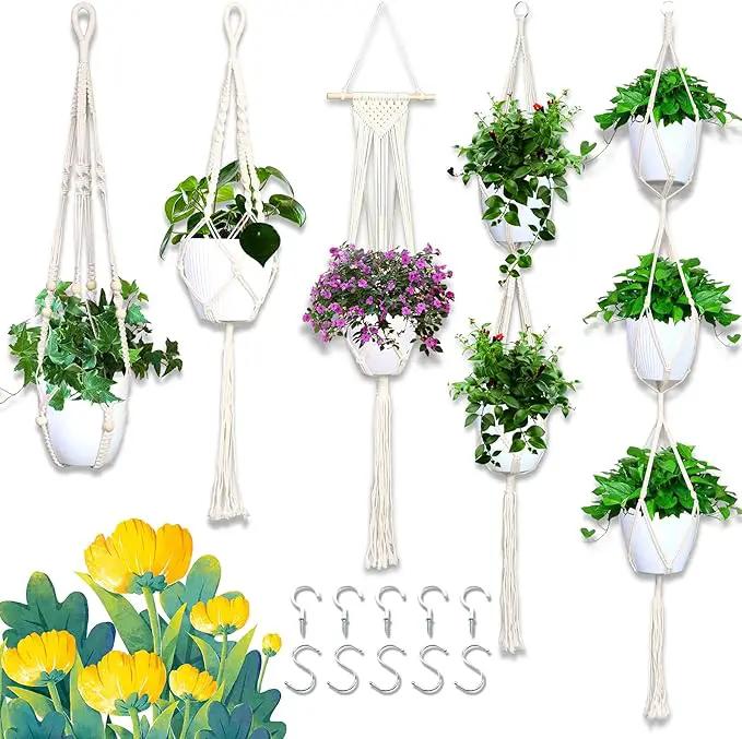 IGaiety Macrame Plant Hanger 5 Pcs Indoor Outdoor Hanging Plant Holders Handmade Plant Hangers Cotton Rope Planters with 5 Pcs Ceiling and S Hooks for Small Plants Pots Boho Home Decor by GreenHaven Gardens