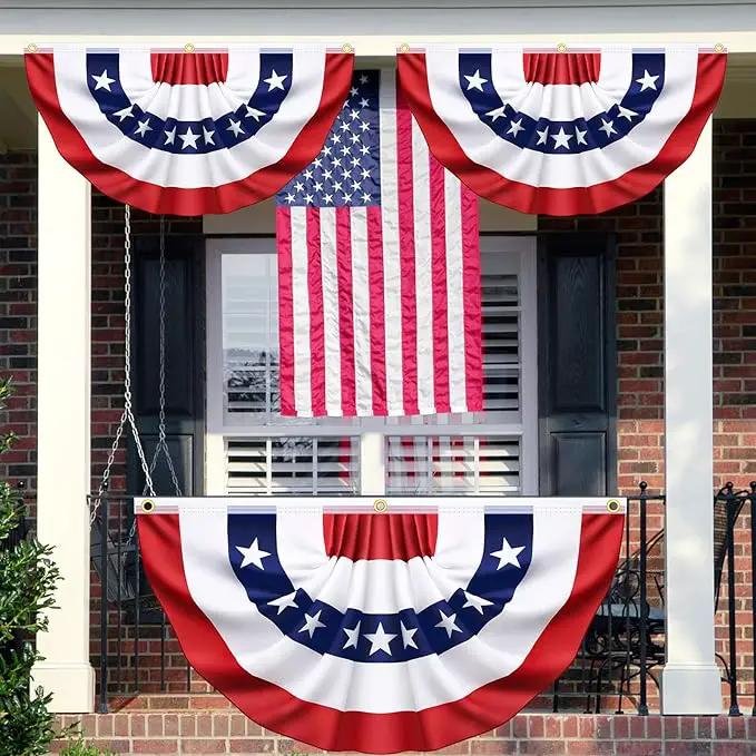3x6 Ft 2 Pack American Pleated Fan Flag, Patriotic Half Fan Banner American Flag Decoration Bunting for Outside Red White and Blue Decor Independence Day Memorial Day 4th of july Decorations by GreenHaven Gardens