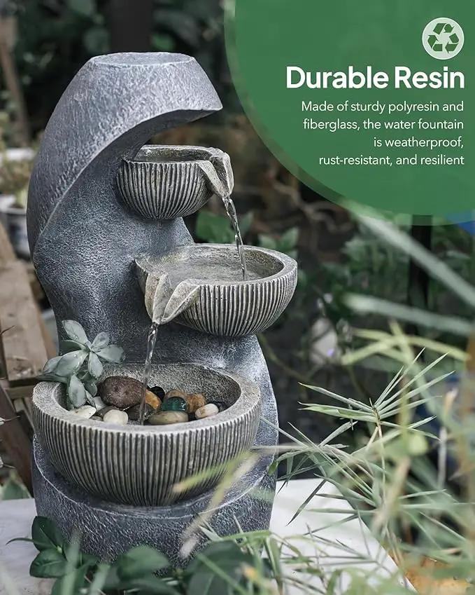20" H Outdoor Water Fountain, Modern Outdoor Garden Fountains with LED Lighted for Garden, Patio, Deck, Backyard and Home Art Decor by GreenHaven Gardens