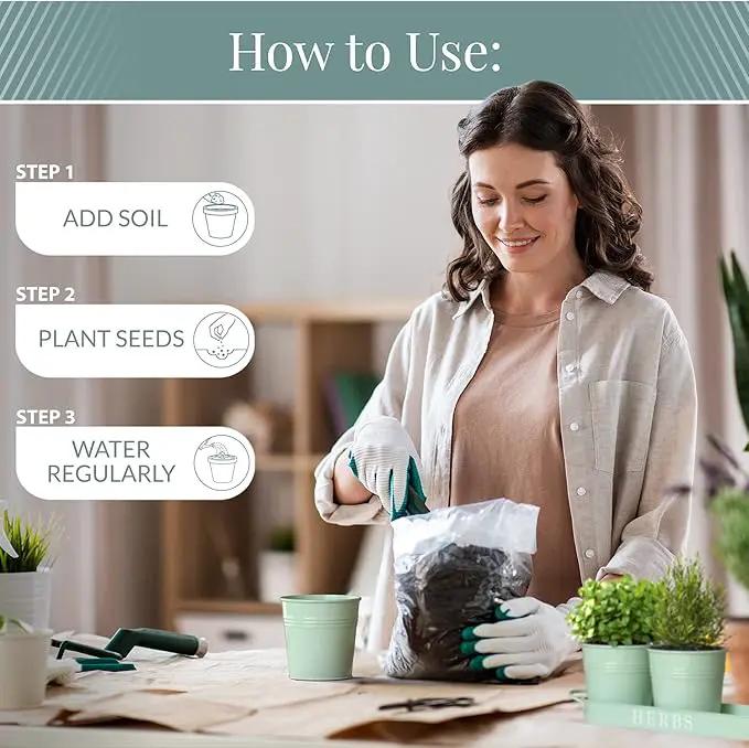 Barnyard Designs Indoor Herb Garden Planter Set with Tray, Metal Windowsill Plant Pots with Drainage for Outdoor or Indoor Plants, Set/3 (Soft Mint) by GreenHaven Gardens