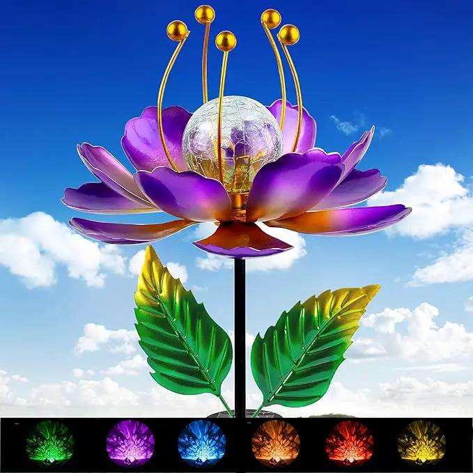 Solar Wind Spinner, 38 Inch Metal Stake Yard Spinners,Solar Powered Multi-Color LED Glass Ball with Kinetic Wind Sculpture Spinner Windmills for Yard by GreenHaven Gardens