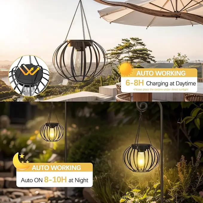Solar Lanterns Outdoor Waterproof - 2 Pack Solar Outdoor Lanterns, 15"" Solar Lights Outdoor Hanging, Lanterns Decorative Outdoor Pumpkin Shape, Black, Wq-OSL-001 by GreenHaven Gardens
