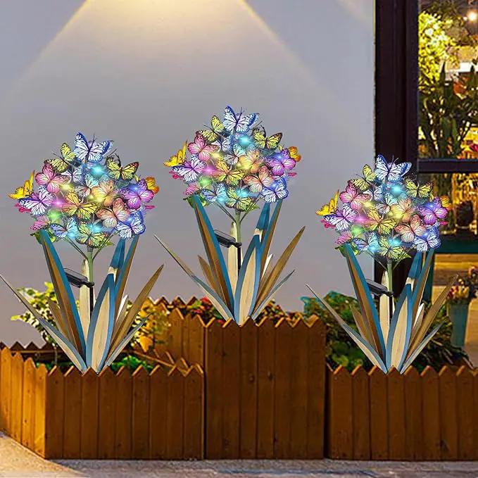 Homight Solar Metal Agave Butterfly Flower Stick Garden Sculpture Outdoor Gift Solar Garden Christmas Lights Swaying Butterfly Sunflower Garden Lights Solar Outdoor (3 PCS Blue) by GreenHaven Gardens