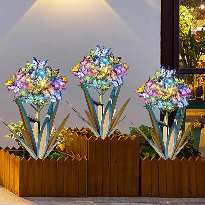 Homight Solar Metal Agave Butterfly Flower Stick Garden Sculpture - Outdoor Gift, Christmas Lights - Swaying Butterfly Garden Lights (2 PCS Blue) by GreenHaven Gardens