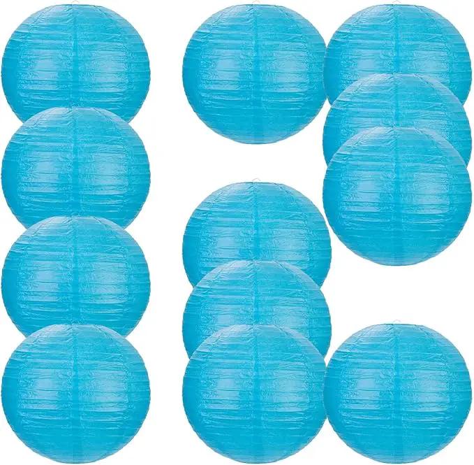 Foclover Blue Paper Lanterns 12 Pcs 14" Chinese Round Paper Hanging Decorations Ball Lanterns Lamps for Home Decorations, Parties, Birthdays and Weddings by GreenHaven Gardens