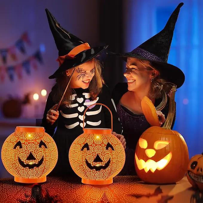 Halloween Decoration Hanging Solar Lantern Outdoor - Solar Powered Pumpkin Led Jack-O Lights, Waterproof Halloween Decor Metal Round Lantern for Yard, Patio, Pathway, Porch, Lawn, Garden, Outside by GreenHaven Gardens
