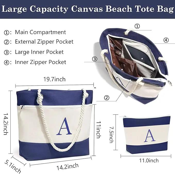 YOOLIFE Beach Bags for Women - Initial Tote Waterproof Bag with Makeup Bag, Mothers Day Gifts for Women Mom Friend Birthday by GreenHaven Gardens