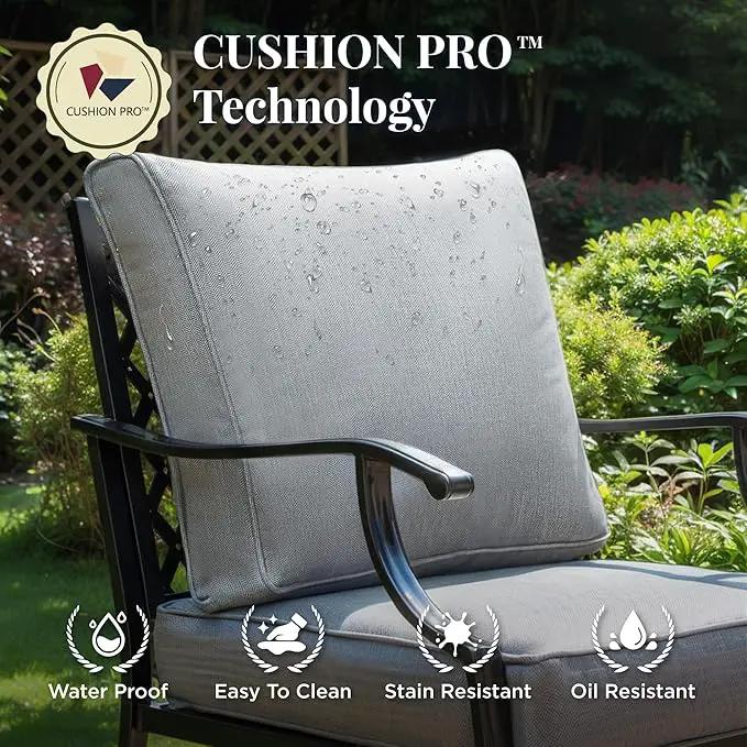 Patio Furniture Set with Fire Pit Table, 5 Pcs Metal Outdoor Conversation Set, 4 Single Chairs with 5.75" Extra Thick Cushion and 28" Fire Pit Table for Backyard Deck, Grey by GreenHaven Gardens