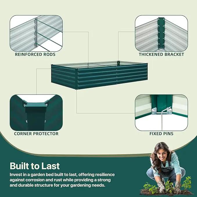 Raised Garden Bed 8×4×1.5FT, Galvanized Raised Garden Beds Outdoor for Vegetables Flowers Herbs, Steel Large Deep Root Planter Box, Tall Raised Garden Bed Kit with 3ftx30ft Weed Barrier Fabric, Green by GreenHaven Gardens