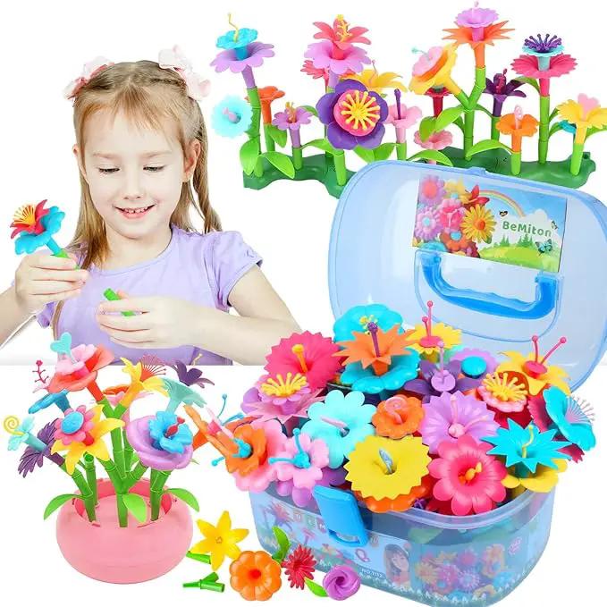BEMITON Flower Building Toy Set for Girls, Best Birthday Gifts for 3 4 5 6 7 Year Old Kids, Arts and Crafts Kit for Toddlers, STEM Activities and Gardening Pretend Playset, 148 pcs by GreenHaven Gardens