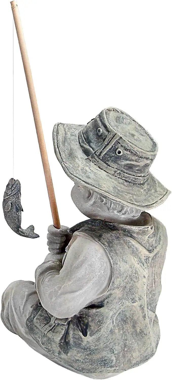 Design Toscano Frederic the Little Fisherman of Avignon Boy Fishing Garden Statue, 15 Inch Tall, Cast Stone Resin, Two Tone Stone Finish by GreenHaven Gardens