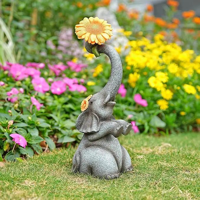 Elephant Sunflower Garden Decor, 14.3" Solar Large Garden Statue, Outdoor Yard Decor, Gifts for Mom, Grandma by GreenHaven Gardens