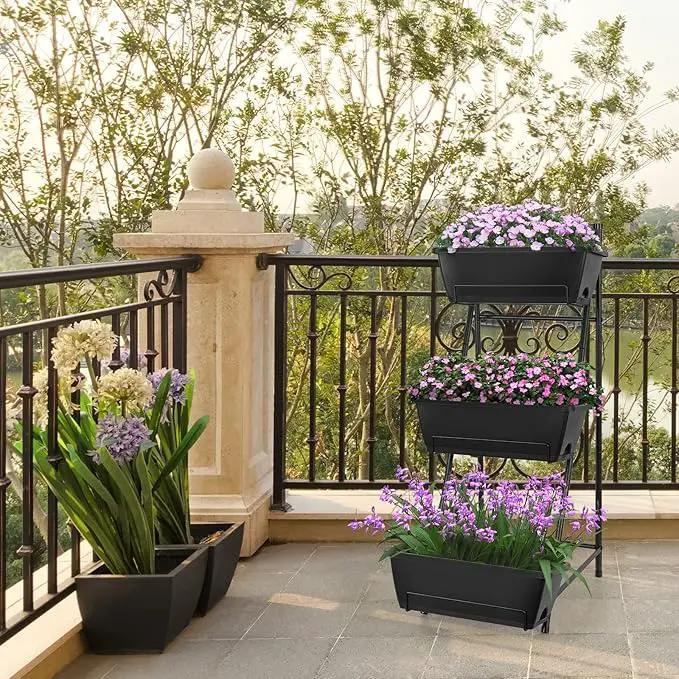 Vertical Raised Garden Bed 3 Tier Elevated Garden Planters Stand Up Garden Planter Box with Drainage Holes for Outdoor Indoor Plants Herbs Flowers Vegetables Black by GreenHaven Gardens