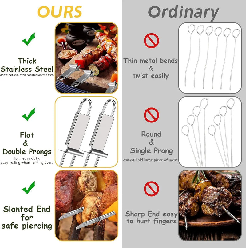 Lallisa Kabob Skewer for Grilling, Metal Stainless Steel BBQ Stick with Push Bar, Double Pronged Kebab Tool Quick Release Meat, Chicken, Vegetable and Fruit (6 Pieces), 2.8 x 32.5 cm/ 1.1 12.8 inch by GreenHaven Gardens