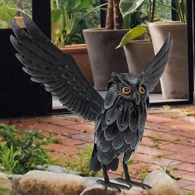 Natelf Solar Owl Decoy Sculptures & Statues Halloween Decoration, Standing Metal Bird Deterrent to Scare Birds Squirrels Away for Outdoor Garden Yard Patio, Black by GreenHaven Gardens