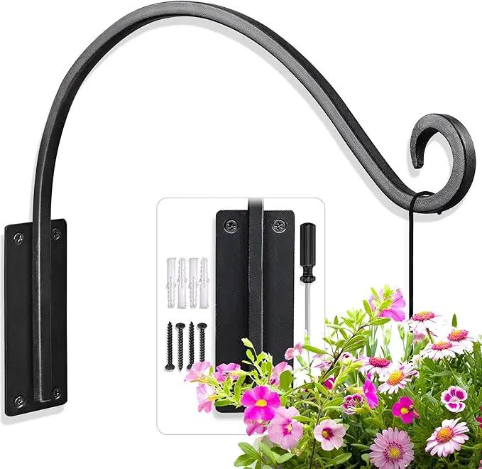 Qiang Ni Heavy-Duty Plant Hanger Outdoor: Hanging Plant Hook for Outside Basket - 16-Inch Wall Mount Plant Bracket for Bird Feeder by GreenHaven Gardens