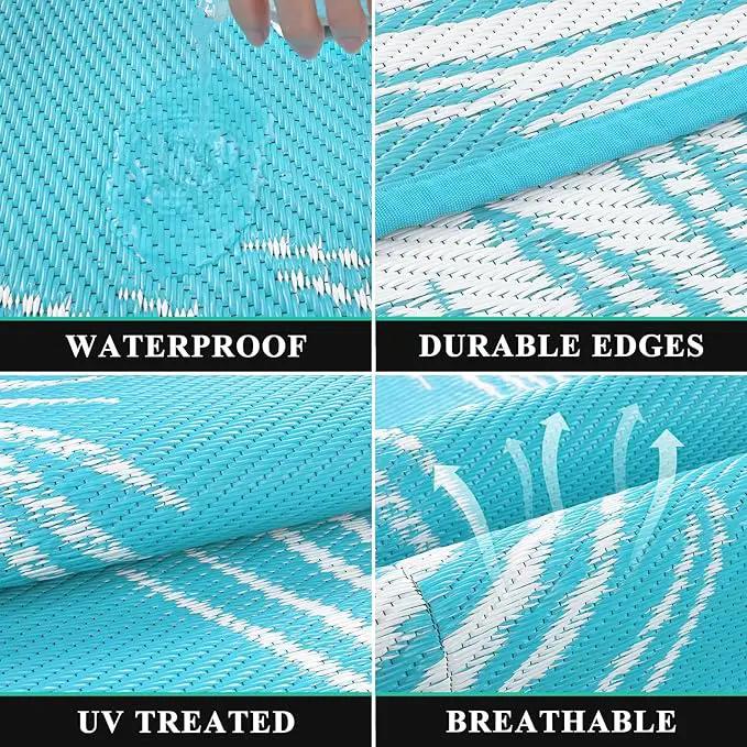 Pauwer Waterproof Outdoor Rug 5x8, Reversible Plastic Straw Patio Camping Rug, Indoor Outdoor RV Mat Carpet for Deck, Camper, Porch, Balcony, Backyard, Picnic, Leaf Teal by GreenHaven Gardens