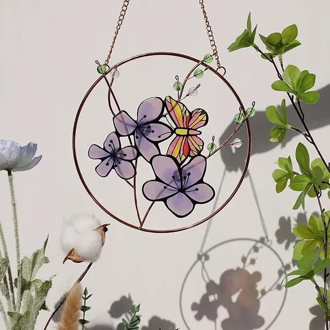 Suncatcher Stained Glass Window Hanging,DASTOLL Floral Butterfly Design Beautiful Suncatchers for Windows,Elegant Sun Catchers for Indoor Window Decor Beautiful Gifts for Butterfly Lovers by GreenHaven Gardens