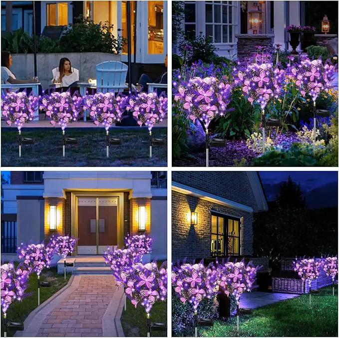 Solar Garden Lights Outdoor, 4 Pack Purple Lavender Solar Butterfly Lights Gardening Gifts for Women, Purple Artificial Flower with Butterfly Garden Decor for Lawn Patio by GreenHaven Gardens