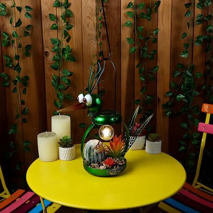 Alpine Corporation LYT292SLR-HH Solar-Powered Metal Heron w/Garden Enclosed LED Light Decor, Solar Patio Decor, 16''H, Green by GreenHaven Gardens
