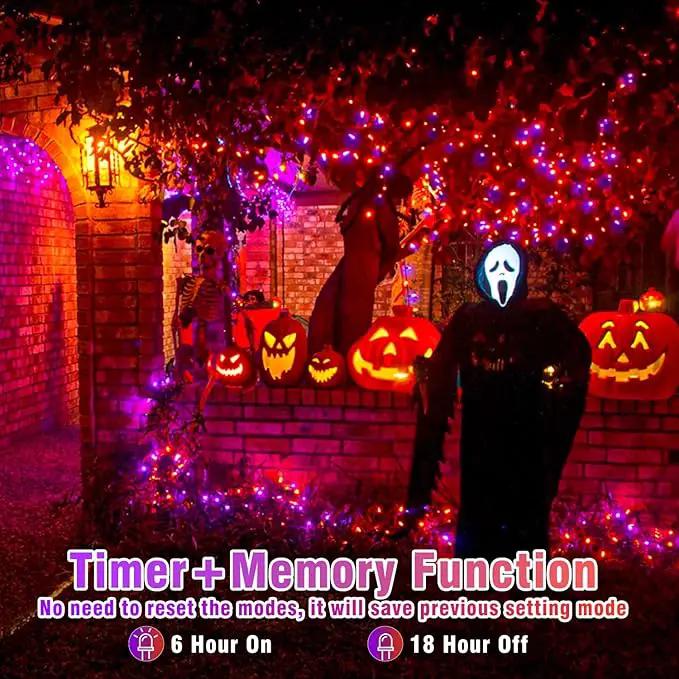 100 LED Halloween Lights Outdoor, 33ft Halloweem String Lights Indoor Clear Wire 8 Modes Waterproof Plug in Twinkle Fairy Lights with Timer Memory for Room Tree Party Decorations, Purple&Orange by GreenHaven Gardens