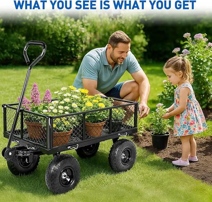 Yesker Steel Garden Carts - 800lbs Dump Wagon with All Terrain Inflatable Wheels for Yard Lawn Farms Gardening - Heavy Duty Utility Outdoor Hauling Wheelbarrow by GreenHaven Gardens