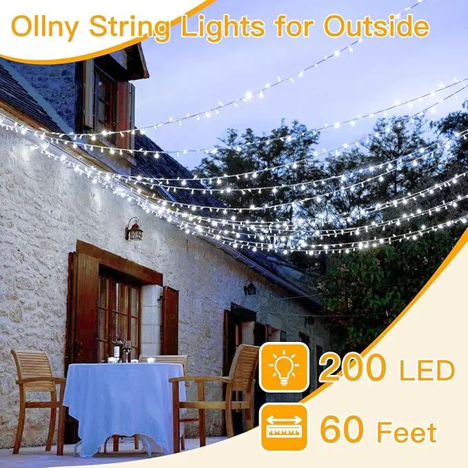 Ollny Outdoor String Lights 200LED 60FT, Cool White Connectable Plug in Fairy Light, 8 Modes Waterproof Timer Christmas Lights for Indoor Outside Bedroom House Party Wedding by GreenHaven Gardens