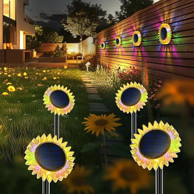 Hogni 4PK Solar Garden Lights, Ground Stake/Hang 2 in 1 Solar Sunflowers Outdoor Waterproof IP67, Outdoor Decor for Pathway Walkway Landscape Backyard Fence Decoration by GreenHaven Gardens