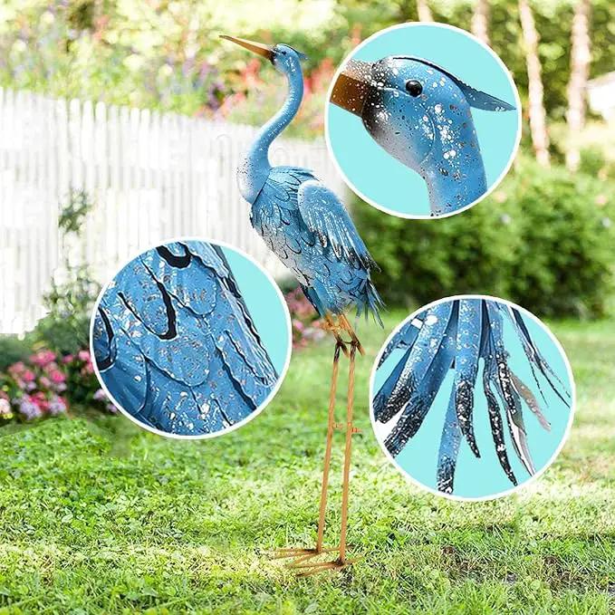 Nacome Large Standing Blue Metal Crane Garden Statue: Indoor Outdoor Heron Animal Sculpture for Patio Backyard Porch Yard Bird Art Lawn Decor - 36.6inch Gifts for Grandma Mom by GreenHaven Gardens